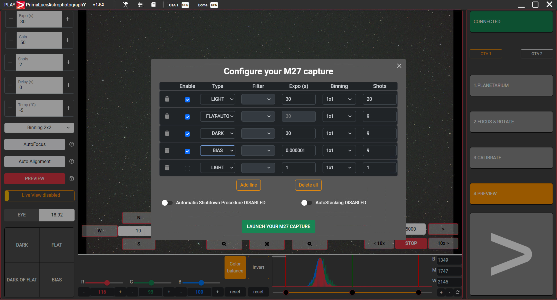 PLAY, come usare il SEQUENCER per avviare la cattura di una sequenza di immagini