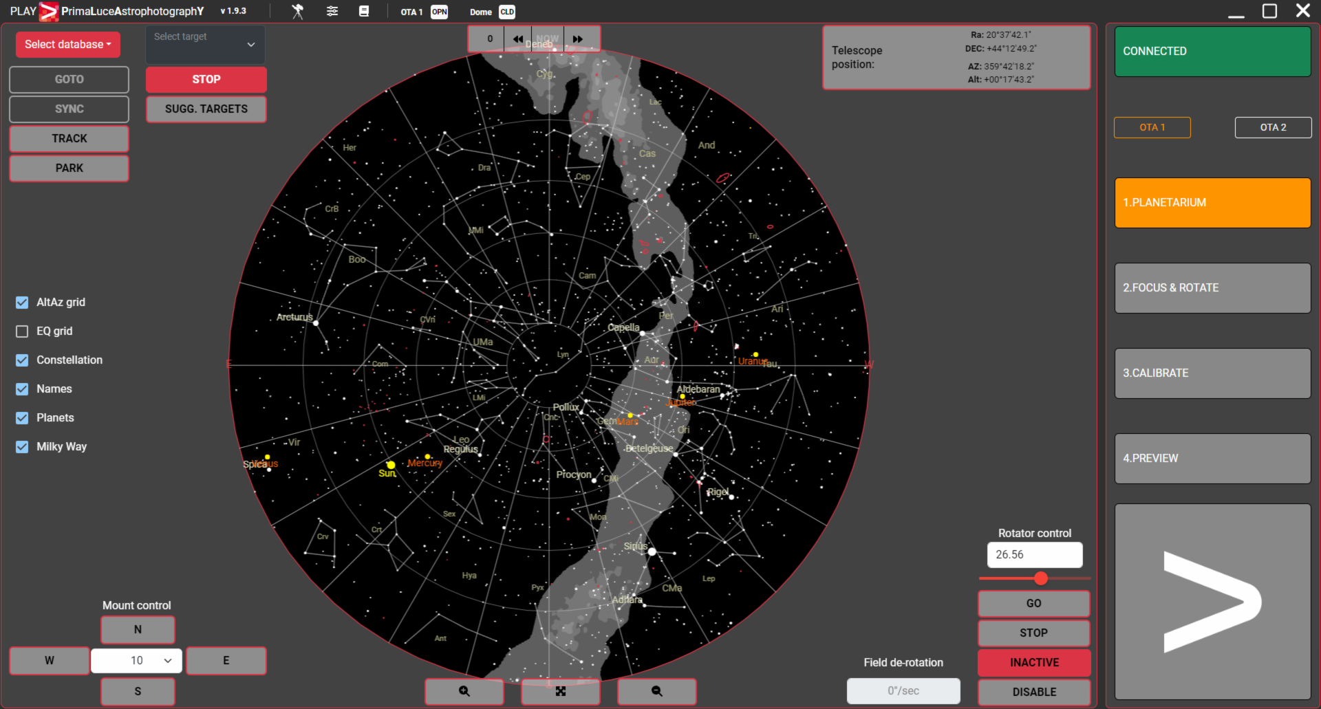 How to enable dual-telescope mode to simultaneously control 2 OTAs in PLAY