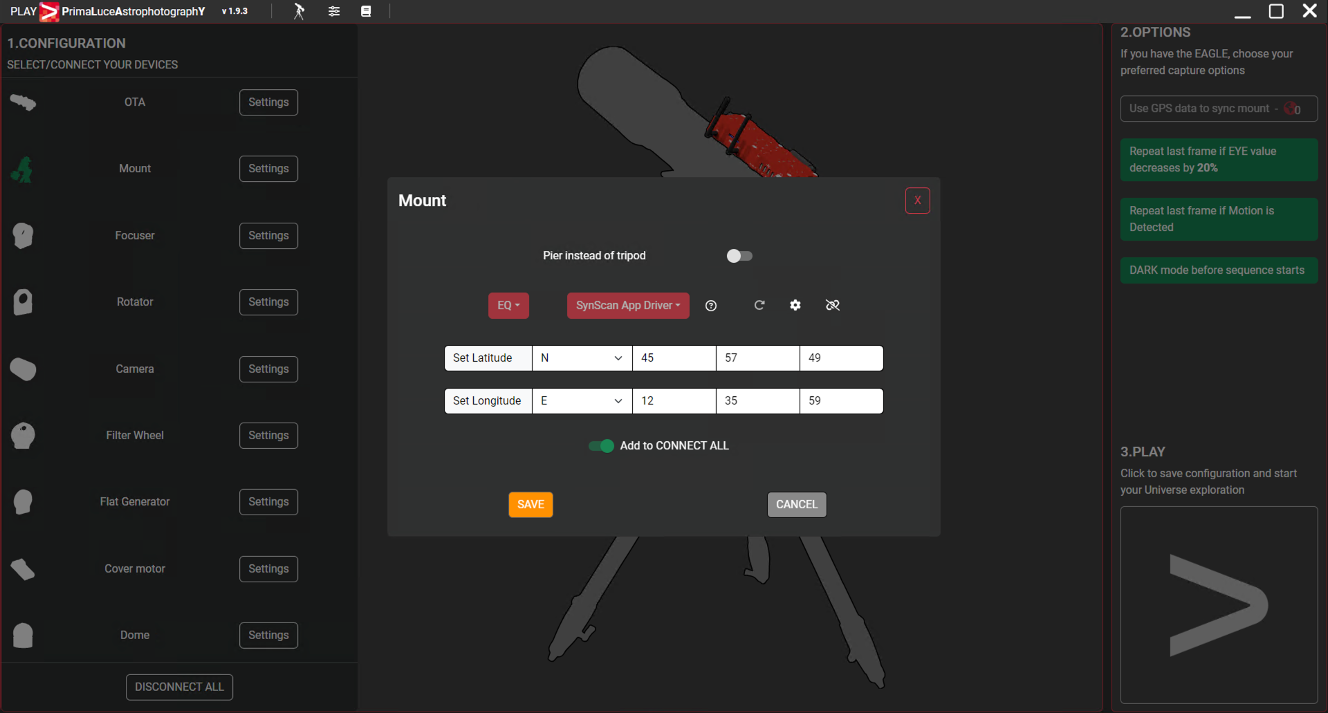 Come controllare in remoto la vostra montatura equatoriale o altazimutale SkyWatcher con PLAY