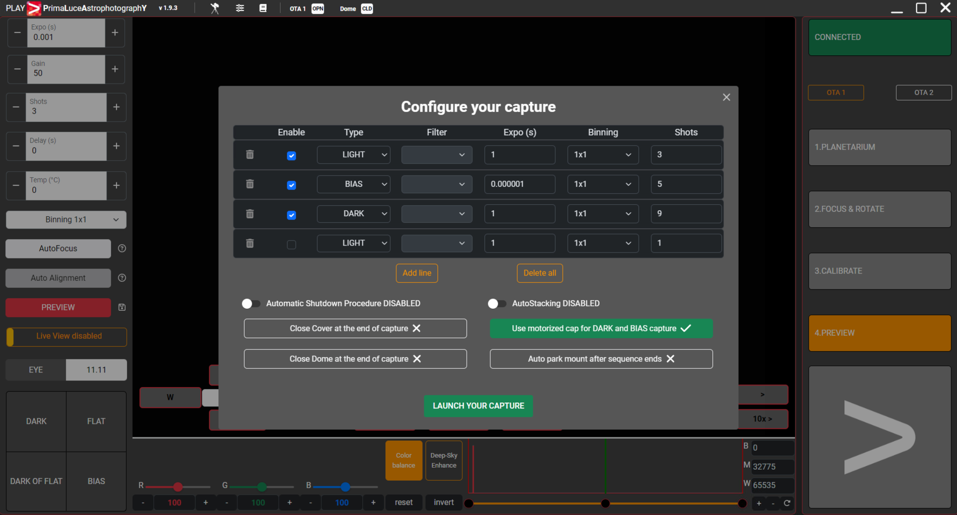 PLAY, come usare il SEQUENCER per avviare la cattura di una sequenza di immagini