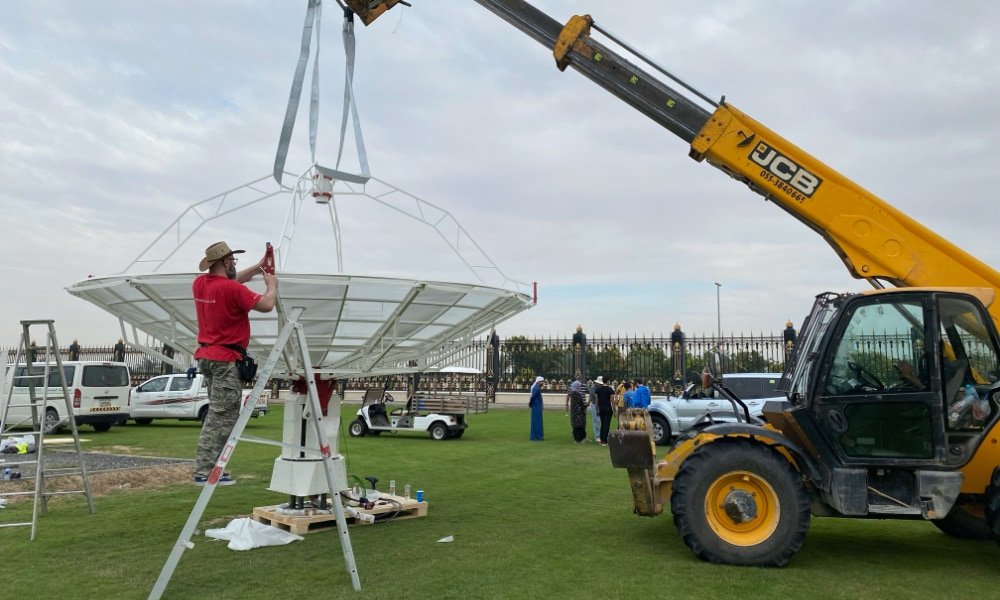 More SPIDER 500A radio telescopes installed in Sharjah Academy for Astronomy, Space Sciences & Technology: assembly of the 5 meter diameter antenna