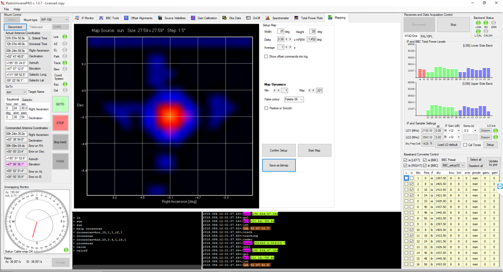 A compact radio telescope for amateur radio astronomy: the RadioUniversePRO software allows you to align on the radio sources you can't see and record even radio maps of the radio sources.