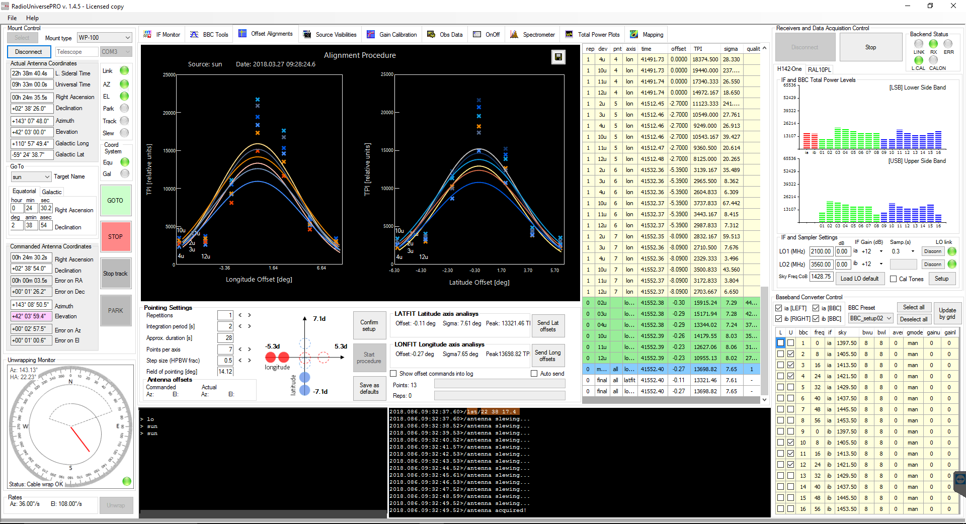 RadioUniversePRO software for radio astronomy and radio telescope: Offset Alignment