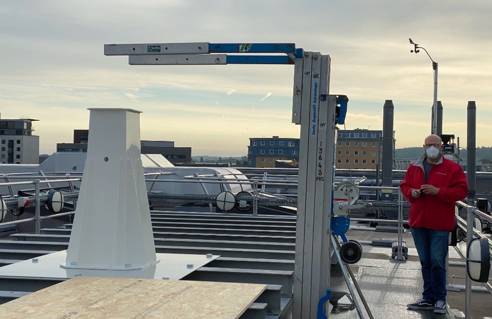 SPIDER 300A 3 meter radio telescope installed in University of Lincoln (UK): pier fixed on the metallic plate