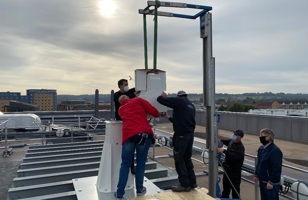 SPIDER 300A 3 meter radio telescope installed in University of Lincoln (UK): during the installation of WP-100 mount head