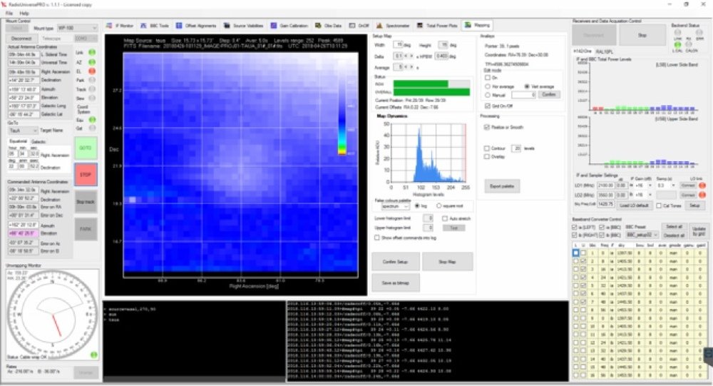 Taurus A recorded with SPIDER 300A radio telescope: RadioUniversePRO software during capture of Taurus A radio map