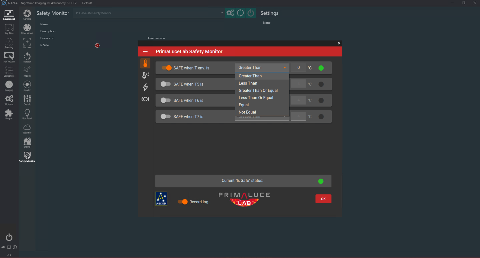 Enhancing telescope safety with the PLL ASCOM SafetyMonitor driver