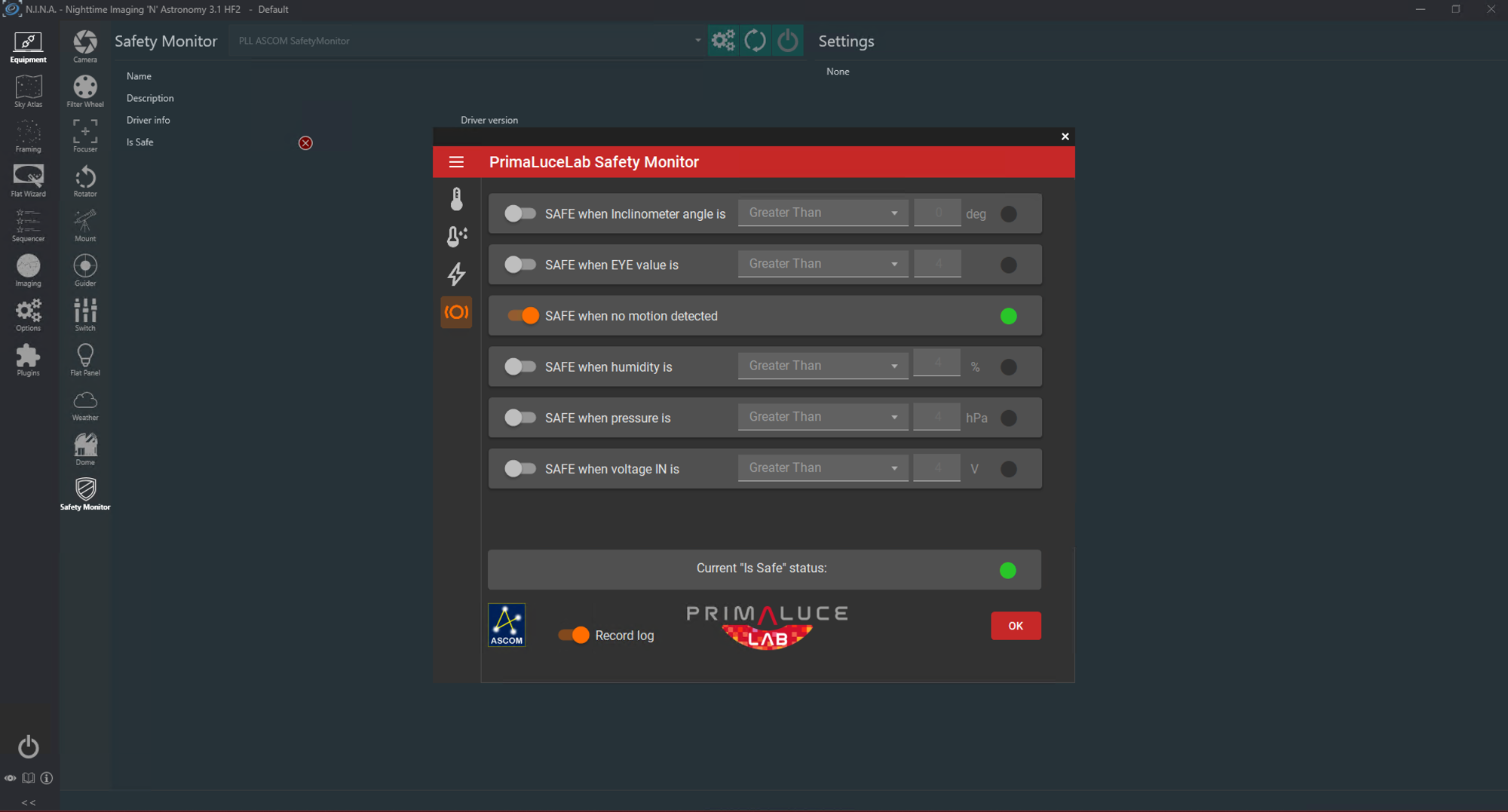 Enhancing telescope safety with the PLL ASCOM SafetyMonitor driver