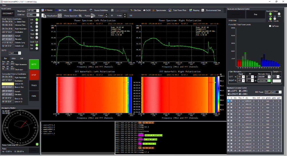 RadioUniversePRO radio astronomy software for SPIDER radio telescopes: IF Monitor