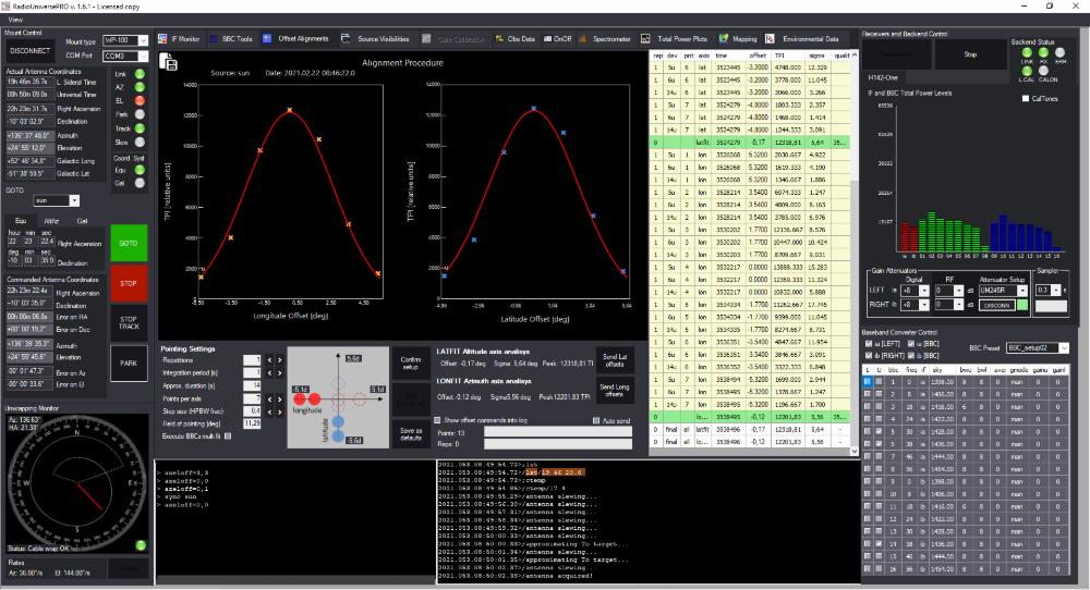 RadioUniversePRO radio astronomy software for SPIDER radio telescopes: Offset alignment