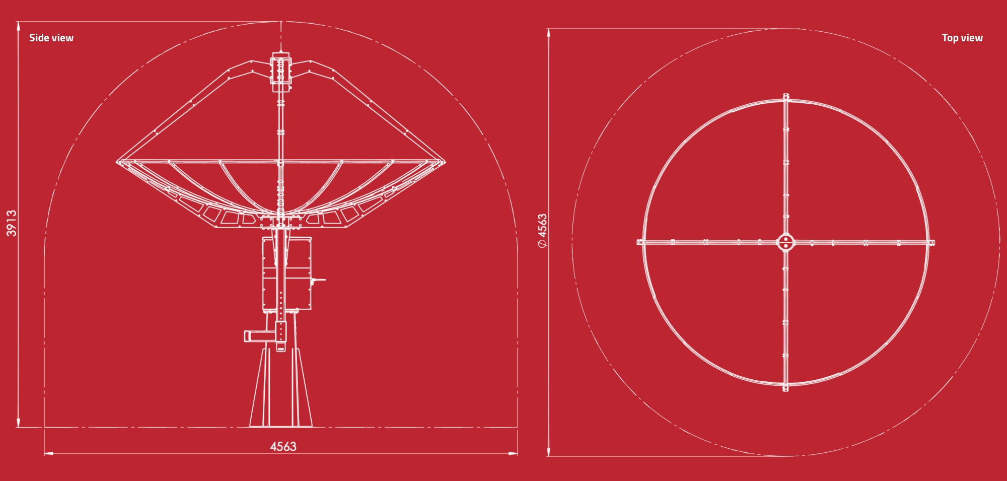 SPIDER 300A MarkII 3.0 meter diameter advanced radio telescope for radio astronomy: dimensions