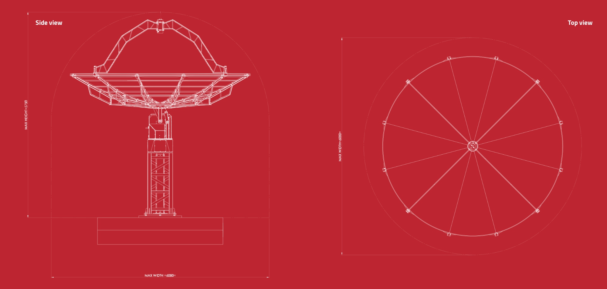 SPIDER 500A MarkII 5.0 meter diameter advanced radio telescope for radio astronomy: dimensions